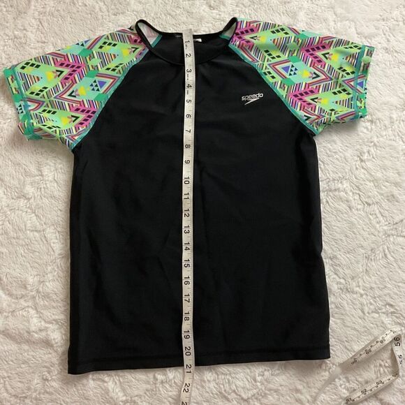Speedo Short Sleeve Swim Top UV50+ Women's Small Black and Multi Color - Picture 7 of 7
